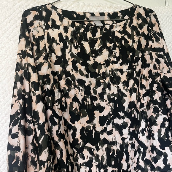 H&M Womens Shift Dress Black Green and Cream Patterned Long Sleeve Dress Small - Picture 2 of 11